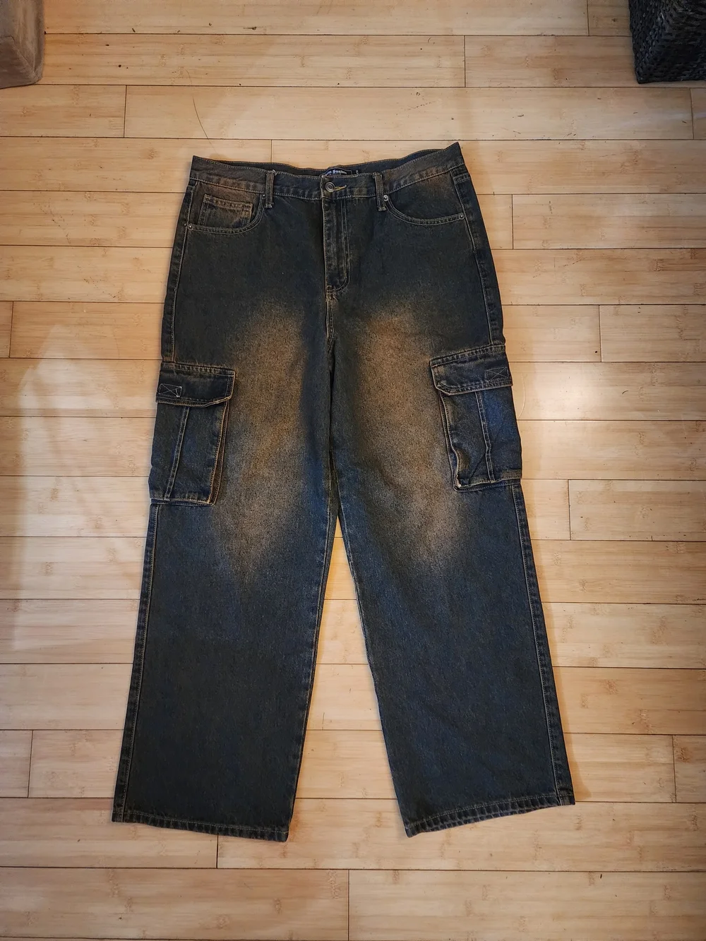 Palm Sunday Brown Washed Denim Cargo Jeans